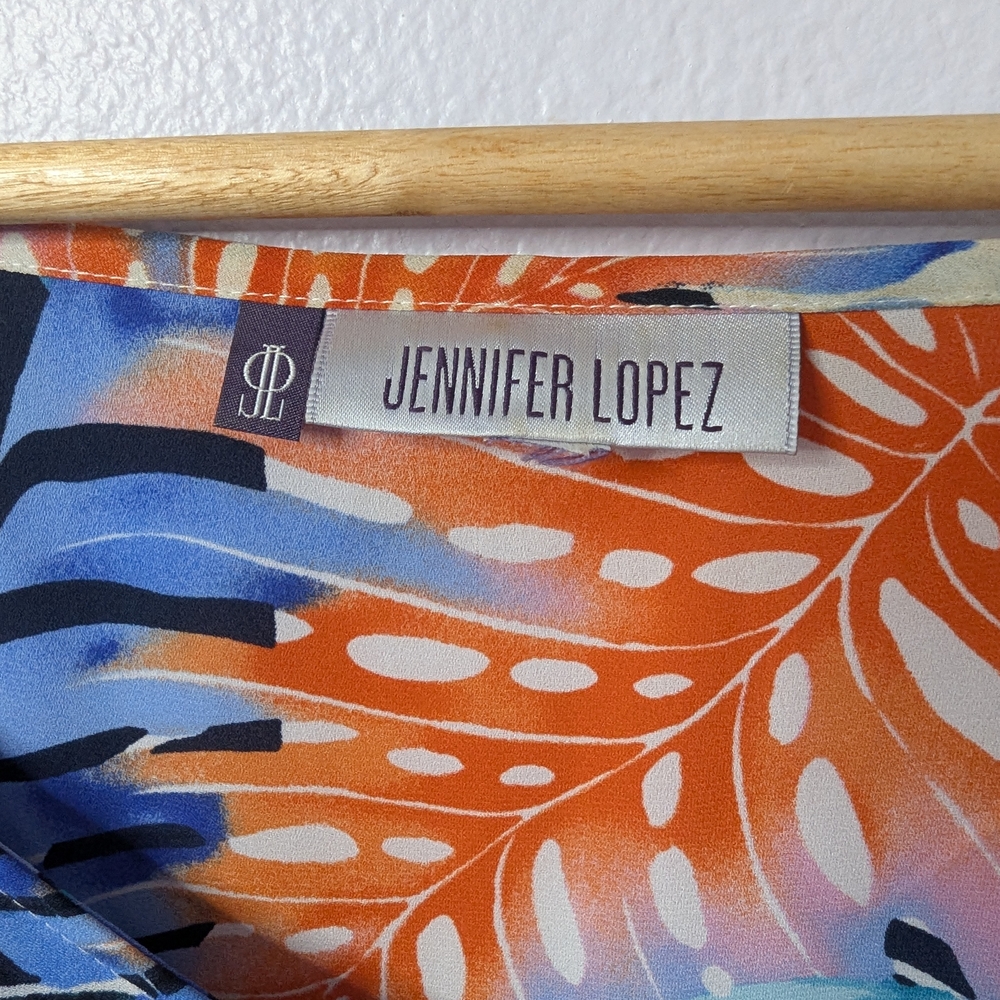 Jennifer Lopez Tropical Ruffle Tank Top, (Approx 2X/3X), Colorful Monstera Print - Picture 2 of 3